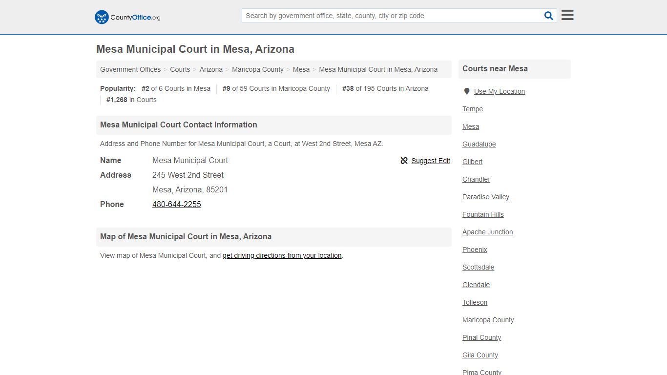 Mesa Municipal Court - Mesa, AZ (Address and Phone) - County Office